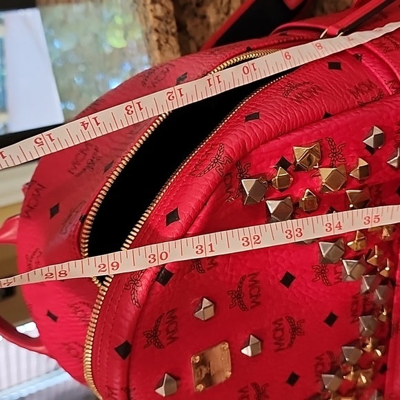 MCM Red Visetos Stark Studded Medium Backpack - Picture 15 of 17